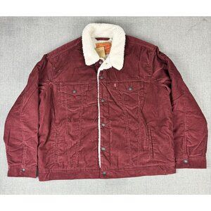 Levis Mens Burgundy Corduroy Sherpa Trucker Jacket Size XL